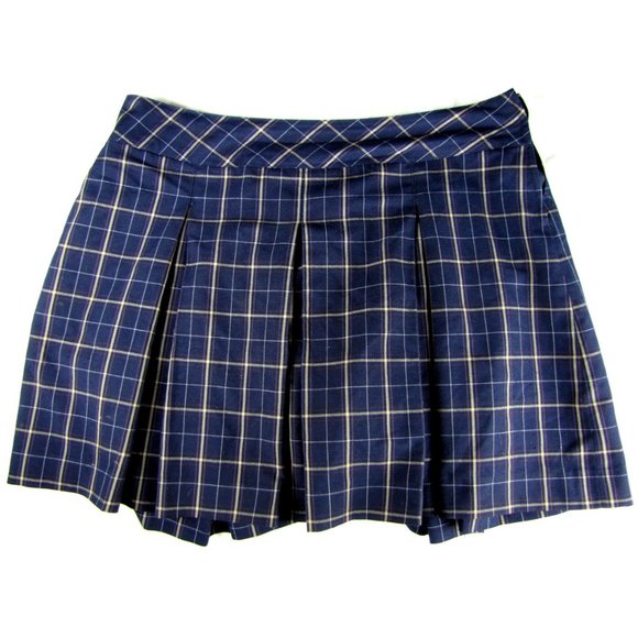 SALE! Plaid Pleated Goth Punk Blue Midi Knee Skirt - Picture 1 of 3